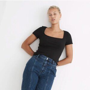 Madewell Black Ribbed Square-Neck Crop Top - Size XS